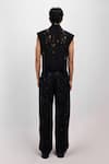 Shop_Siddhant Agrawal_Black Cotton, Silk Vein Script Trouser _at_Aza_Fashions