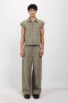Siddhant Agrawal_Green Denim, Cotton Sage Drift Trouser _Online_at_Aza_Fashions