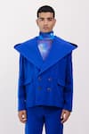 Siddhant Agrawal_Blue Applique Celestial Drift Hooded Blazer _at_Aza_Fashions