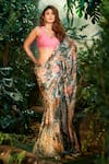 Buy_Aza X Shilpa Shetty Kundra_Multi Color Lurex, Tropical Print Pre-draped Saree With Contrasting Blouse _at_Aza_Fashions