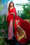 Buy_Aza X Shilpa Shetty Kundra_Red Viscose, Crepe, Silk Sweetheart Stripe Placement Print Saree With Blouse _at_Aza_Fashions
