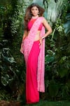 Buy_Aza X Shilpa Shetty Kundra_Pink Chiffon Pearls Halter Abstract Animal Print Pre-draped Saree With Blouse _at_Aza_Fashions