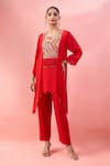 Buy_Alaya Advani_Red Georgette Embroidery, Beads Round Neck High-low Kurta And Pant Set _at_Aza_Fashions