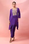 Shop_Alaya Advani_Purple Georgette Embroidery, Tassels, Mirrors, Beads High-low Kurta And Pant Set 