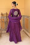 Shop_Amoree india_Purple Silk Embroidery, Zari Round Neck Kashni Anarkali Set _at_Aza_Fashions