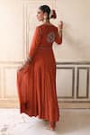 Shop_Amoree india_Rust Silk Embroidery, Zari, Stones, Foil Printing, Beads Jacket And Anarkali Set _at_Aza_Fashions