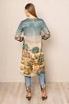RANNA GILL_Blue Polyester Split V-neck Bern Jungle Pattern Tunic Set _Online_at_Aza_Fashions