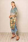 Buy_RANNA GILL_Blue Polyester Split V-neck Bern Jungle Pattern Tunic Set _Online_at_Aza_Fashions