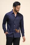 Rohit Bal_Blue Poplin Embroidery Horse Placement Shirt _Online_at_Aza_Fashions