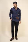 Rohit Bal_Blue Poplin Embroidery Horse Placement Shirt _at_Aza_Fashions
