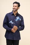 Buy_Rohit Bal_Blue Poplin Embroidery Birds Placement Shirt _at_Aza_Fashions