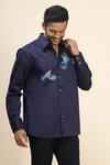 Rohit Bal_Blue Poplin Embroidery Birds Placement Shirt _Online_at_Aza_Fashions