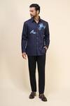 Buy_Rohit Bal_Blue Poplin Embroidery Birds Placement Shirt _Online_at_Aza_Fashions