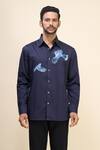 Shop_Rohit Bal_Blue Poplin Embroidery Birds Placement Shirt _Online_at_Aza_Fashions