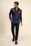 Buy_Rohit Bal_Blue Poplin Embroidery Bird Placement Shirt _Online_at_Aza_Fashions