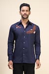 Shop_Rohit Bal_Blue Poplin Embroidery Bird Placement Shirt _Online_at_Aza_Fashions