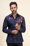 Buy_Rohit Bal_Blue Poplin Embroidery Bird Placement Shirt _at_Aza_Fashions