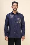 Buy_Rohit Bal_Blue Poplin Embroidery Placement Shirt _Online_at_Aza_Fashions