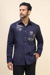 Shop_Rohit Bal_Blue Poplin Embroidery Placement Shirt _Online_at_Aza_Fashions