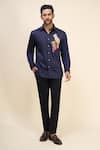 Rohit Bal_Blue Poplin Embroidery Bird Shirt _Online_at_Aza_Fashions