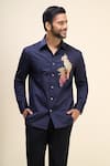 Buy_Rohit Bal_Blue Poplin Embroidery Bird Shirt _at_Aza_Fashions