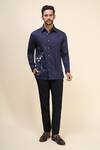 Rohit Bal_Blue Poplin Embroidery Floral Placement Shirt _Online_at_Aza_Fashions