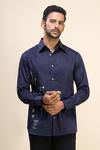Buy_Rohit Bal_Blue Poplin Embroidery Floral Placement Shirt _Online_at_Aza_Fashions