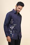 Shop_Rohit Bal_Blue Poplin Embroidery Floral Placement Shirt _Online_at_Aza_Fashions