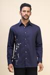 Rohit Bal_Blue Poplin Embroidery Floral Placement Shirt _at_Aza_Fashions