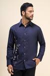 Buy_Rohit Bal_Blue Poplin Embroidery Floral Placement Shirt _at_Aza_Fashions