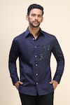 Buy_Rohit Bal_Navy Poplin Sequins, Embroidery Placement Shirt _Online_at_Aza_Fashions