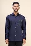 Shop_Rohit Bal_Navy Poplin Sequins, Embroidery Placement Shirt _Online_at_Aza_Fashions