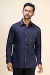 Rohit Bal_Navy Poplin Sequins, Embroidery Placement Shirt _at_Aza_Fashions