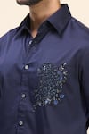 Buy_Rohit Bal_Navy Poplin Sequins, Embroidery Placement Shirt 