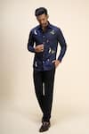 Shop_Rohit Bal_Navy Poplin Embroidery Parrot Shirt _Online_at_Aza_Fashions