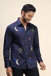 Rohit Bal_Navy Poplin Embroidery Parrot Shirt _at_Aza_Fashions