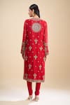 Shop_Anamika Khanna_Red Embroidery, Zari Round Neck Kurta Set _at_Aza_Fashions