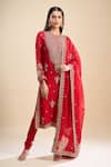 Buy_Anamika Khanna_Red Embroidery, Zari Round Neck Kurta Set _at_Aza_Fashions