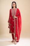 Anamika Khanna_Red Embroidery, Zari Round Neck Kurta Set _at_Aza_Fashions