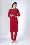 Buy_Ritika Mirchandani_Red Crepe, Georgette Crystals, Embroidery, Metallic Pompei Kurta With Pant _at_Aza_Fashions