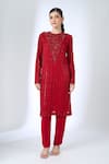 Buy_Ritika Mirchandani_Red Crepe, Georgette Crystals, Embroidery, Metallic Pompei Kurta With Pant _Online_at_Aza_Fashions