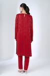 Shop_Ritika Mirchandani_Red Crepe, Georgette Crystals, Embroidery, Metallic Pompei Kurta With Pant _at_Aza_Fashions
