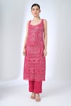 Buy_Ritika Mirchandani_Pink Crepe, Net Beads, Embroidery, Sequins Round Neck Agatha Kurta Set _Online_at_Aza_Fashions