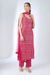 Shop_Ritika Mirchandani_Pink Crepe, Net Beads, Embroidery, Sequins Round Neck Agatha Kurta Set _Online_at_Aza_Fashions