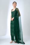 Ritika Mirchandani_Emerald Green Crepe, Georgette, Net Beads, Sequins, Agatha Straight Kurta Set _Online_at_Aza_Fashions