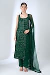 Buy_Ritika Mirchandani_Emerald Green Crepe, Georgette, Net Beads, Sequins, Agatha Straight Kurta Set _Online_at_Aza_Fashions