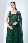 Ritika Mirchandani_Emerald Green Crepe, Georgette, Net Beads, Sequins, Agatha Straight Kurta Set _at_Aza_Fashions