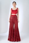 Buy_Ritika Mirchandani_Red Crepe, Georgette, Net Crystals, Metallic Heidi Peplum Blazer With Sharara 
