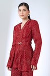 Shop_Ritika Mirchandani_Red Crepe, Georgette, Net Crystals, Metallic Heidi Peplum Blazer With Sharara 