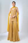 Buy_Ritika Mirchandani_Yellow Crepe, Net Beads, Embroidery, Sequins, Stones Besty Kurta Sharara Set _at_Aza_Fashions